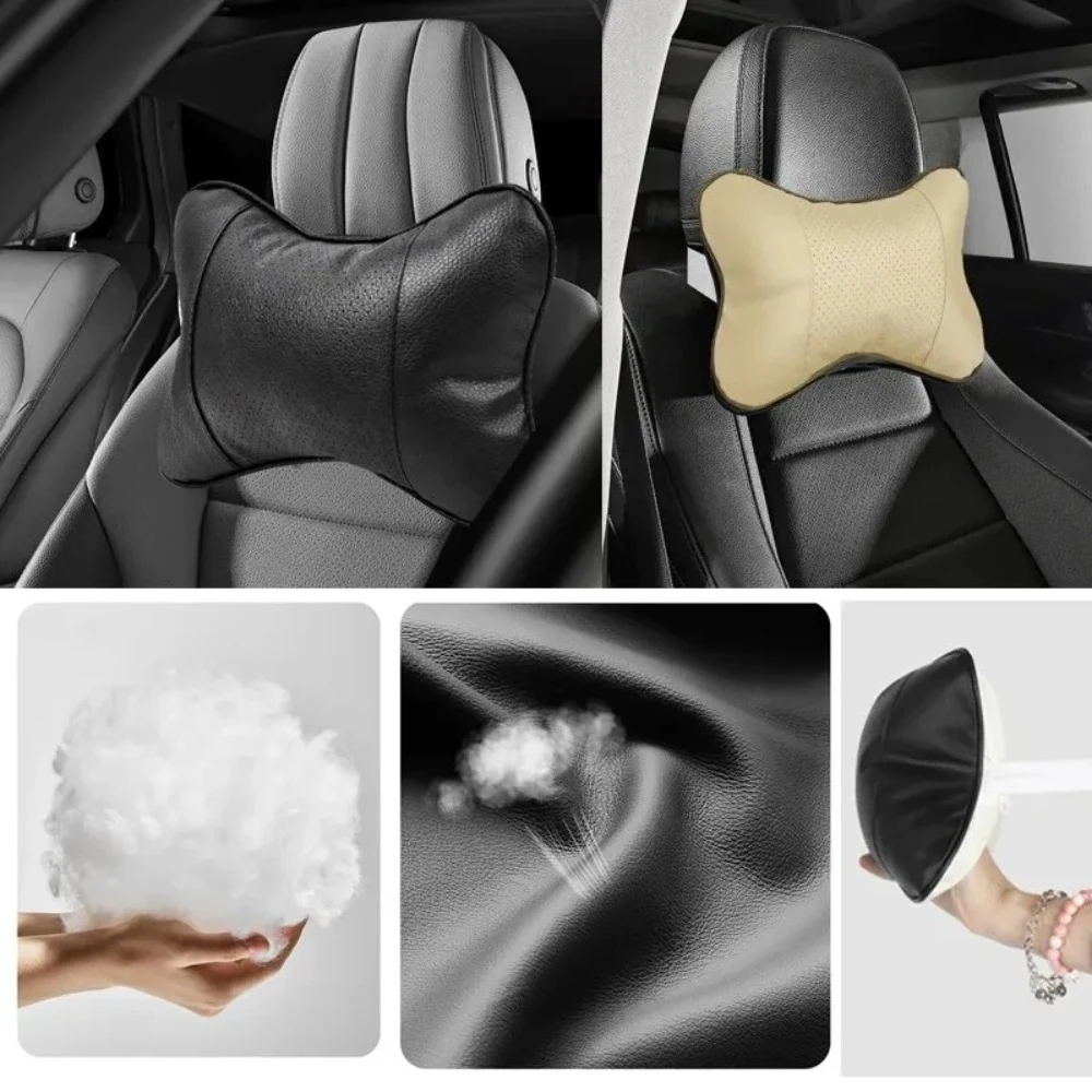 1pc PU Leather Car Neck Pillow Universal Headrest Pillow with Fiber Fill for Comfort Head Pain Relief in Vehicles