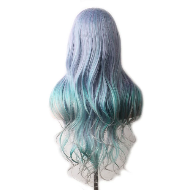 WoodFestival Wavy Synthetic Hair Wig Cosplay Ladies Colored Long Wigs For Women White Pink Red Dark Brown Green Blue Grey Ombre Same As Picture