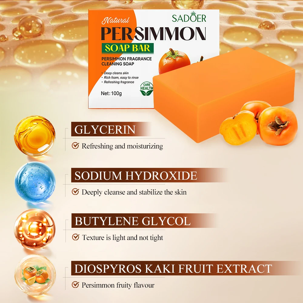 Natural Persimmon Soap Bar for Body Odor Control and Freshness