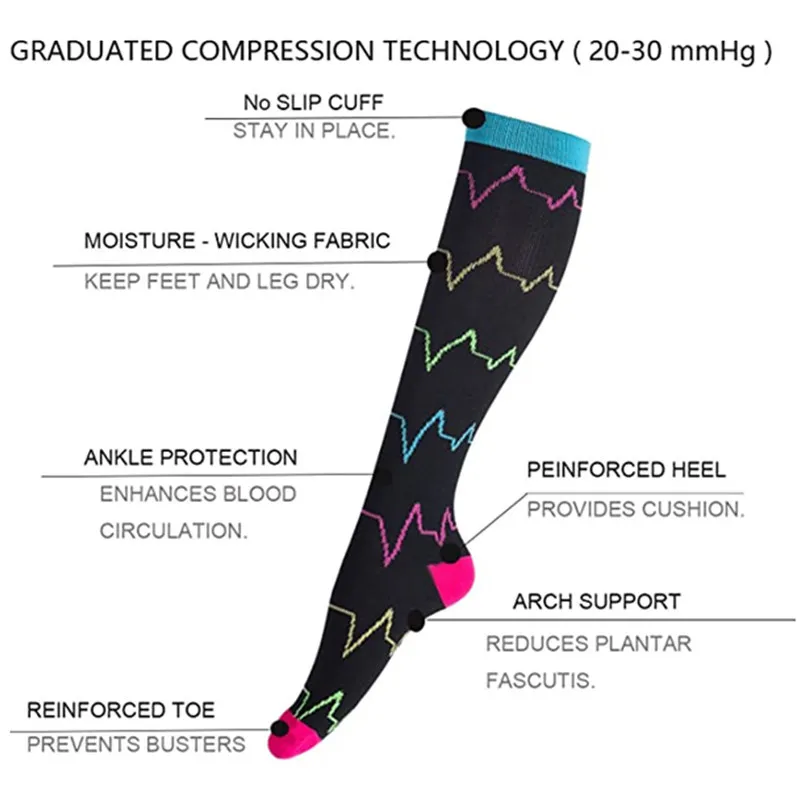 Compression Socks for Outdoor Sports - Calf Support & Swelling Relief (3 Pairs)
