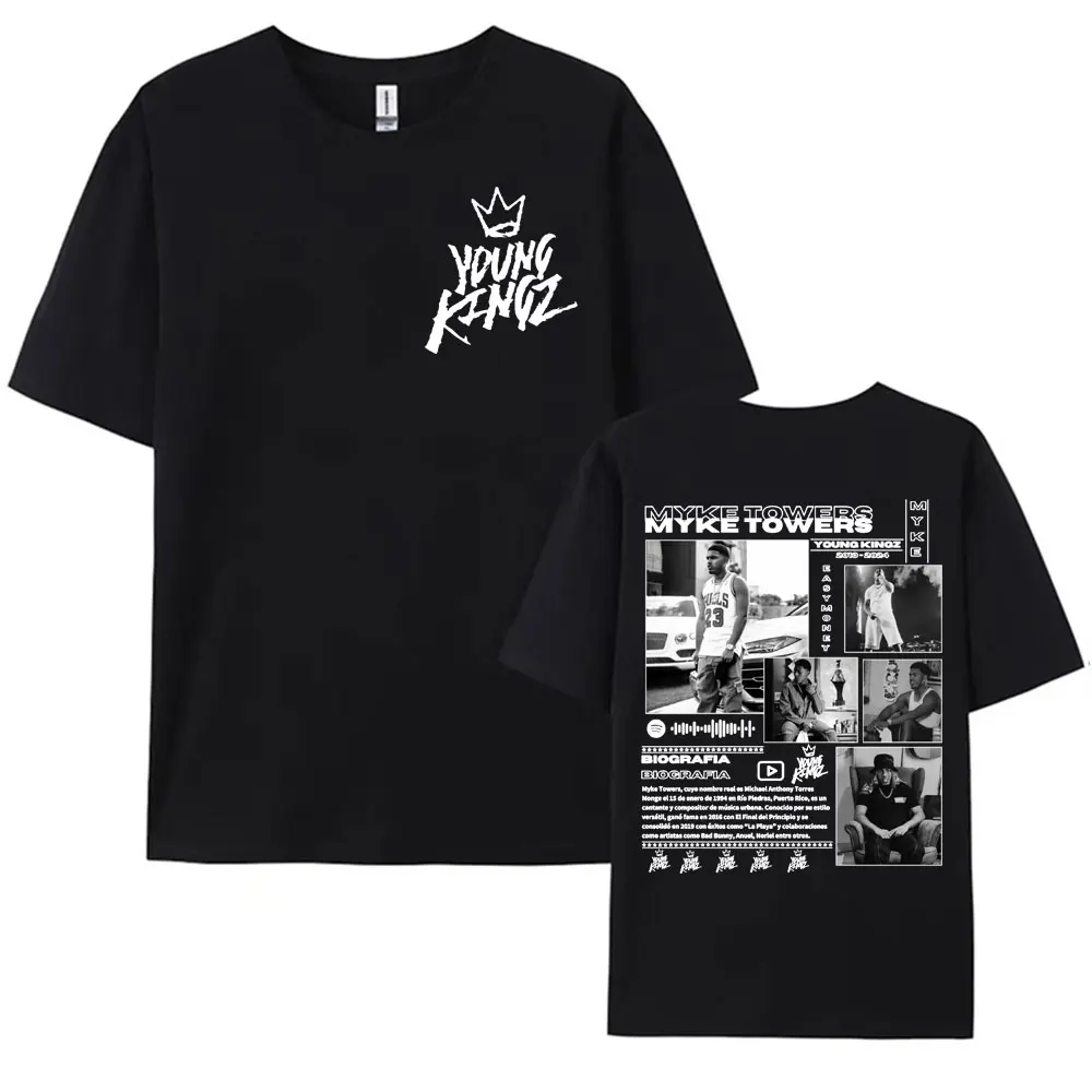 Rapper Myke Towers Graphic Printed T-shirts for Men Harajuku Hip Hop Oversized T Shirt Unisex Summer Cotton Short Sleeve T-shirt 3