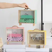 Novelty Wooden Money Box, Transparent Piggy Bank, Can Save Money, Coin, Cash Change, Home Desktop Decoration, Kids Gift 1