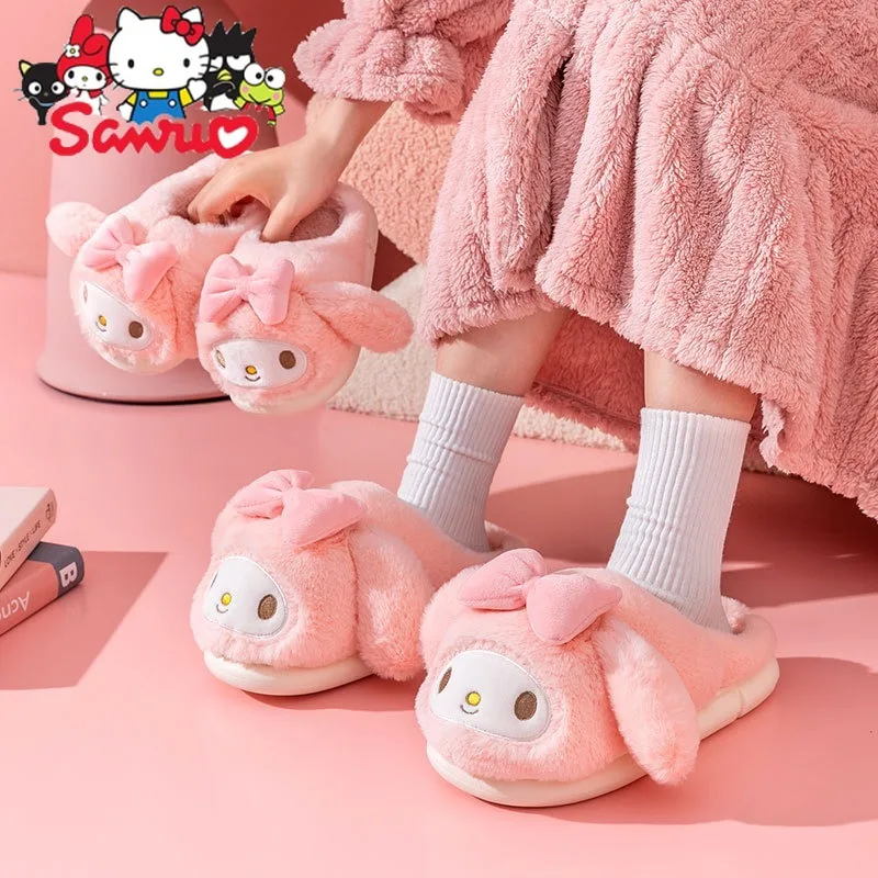 

Женские домашние плюшевые тапочки Sanrio Melody Kuromi Hello Kitty Cinnamoroll почтовые тапочки из хлопка зимние хлопковые тапочки