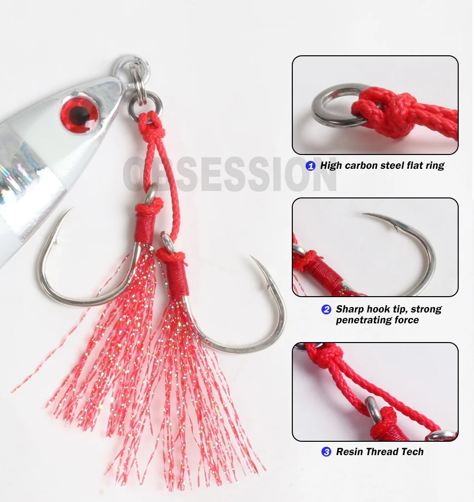 OBSESSION Long Cast Jigs Assist Hook Barbed PE Line Jig Lure Hook Sabiki  Thread Feather Jig Head Carp Pesca Fishing Accessories
