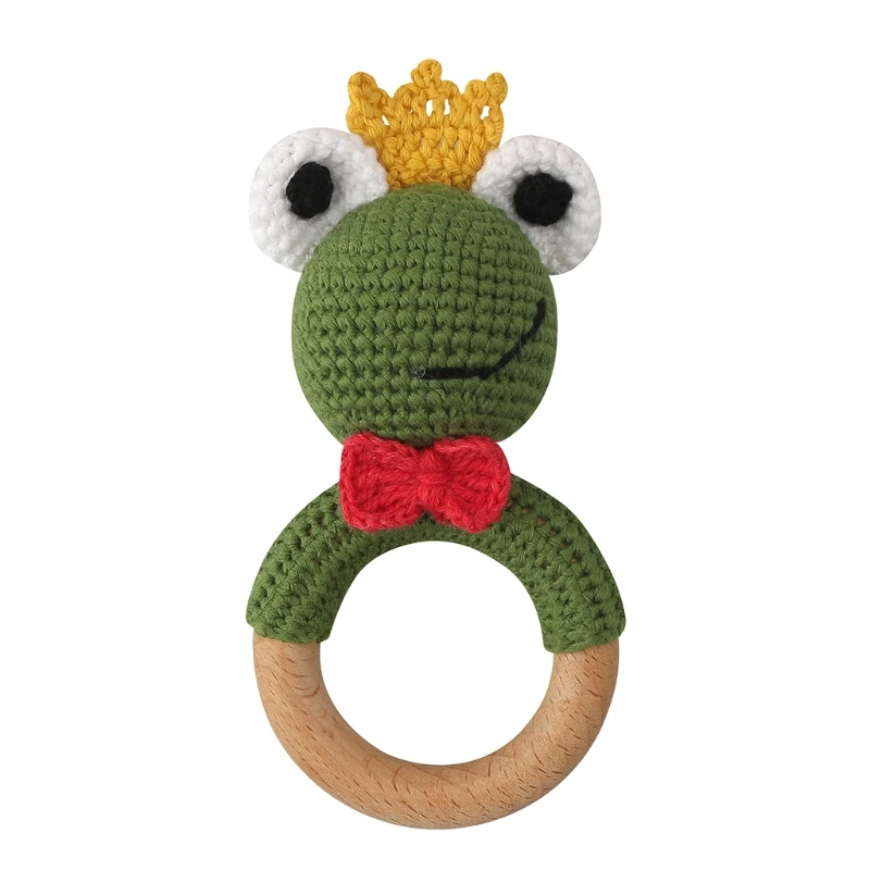 

Cotton Thread Crochet Animal Rattle Knitted Hand Bell Baby Teether Wooden Ring Handmade BPA Free Chewing Teething Toys