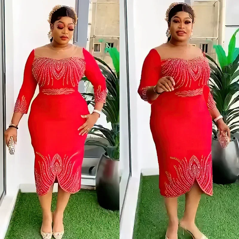2024 Dashiki African Dresses for Women Summer Fashion Africa Half Sleeve Polyester Black Red Green Blue Midi Dress Gowns Outfits