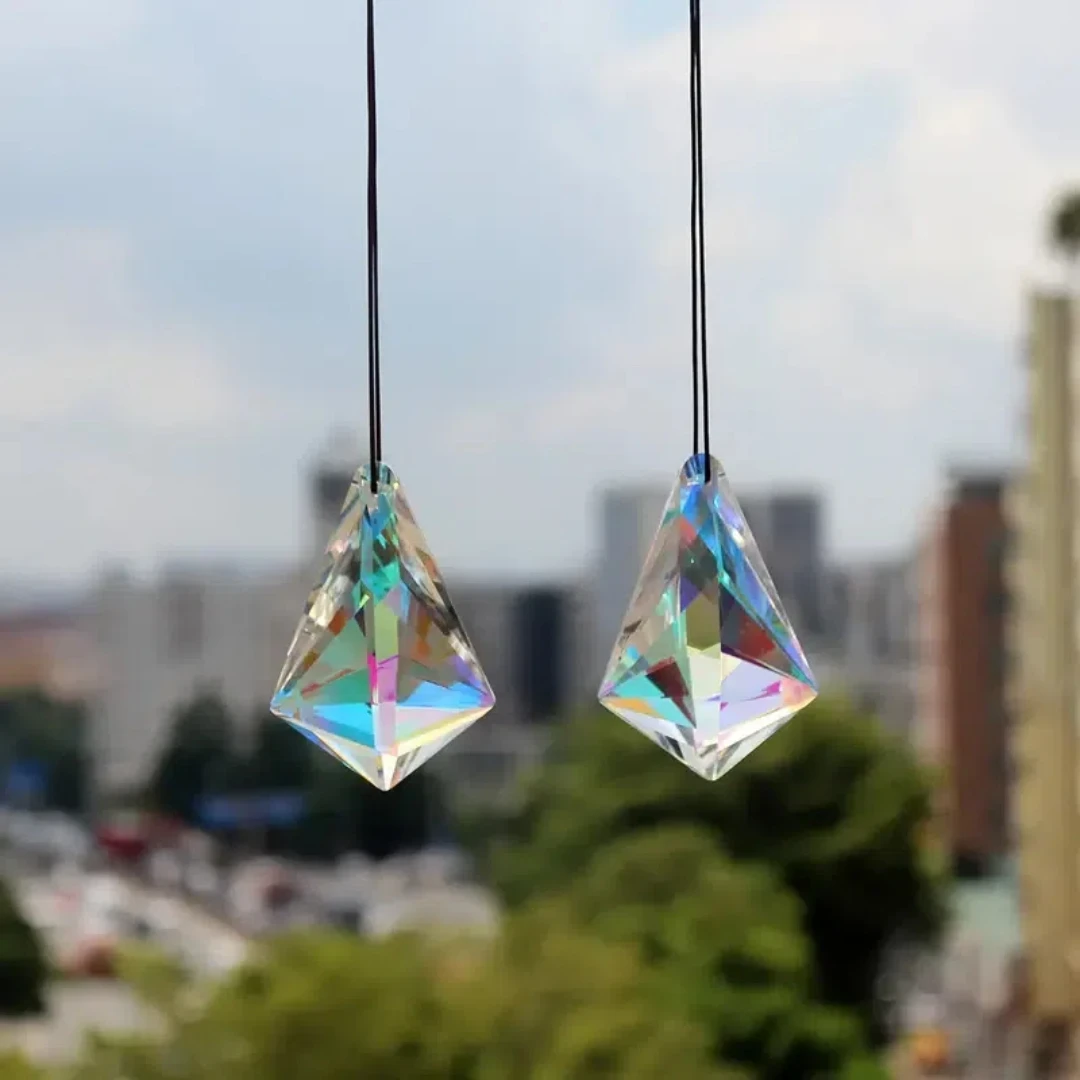 1 pc prism glass hanging cut geometric drop hanging rainbow maker window balcony kitchen garden decoration
