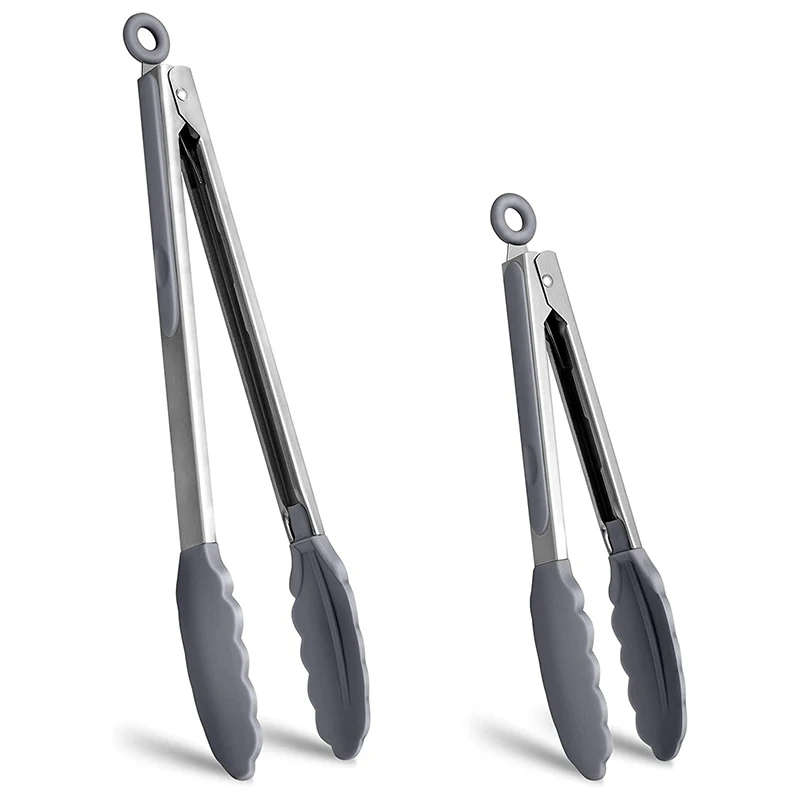 Silicone Kitchen Food Tongs Stainless Steel BBQ Grilling Tong Non Stick