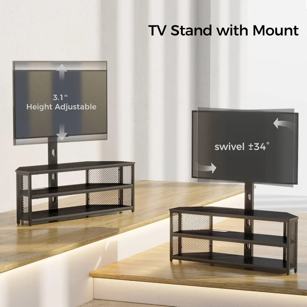 TV Stand with Mount and Power Outlet, Swivel TV Stand Mount with LED Lights for 32/45/55/60/65/70 inch TV 5