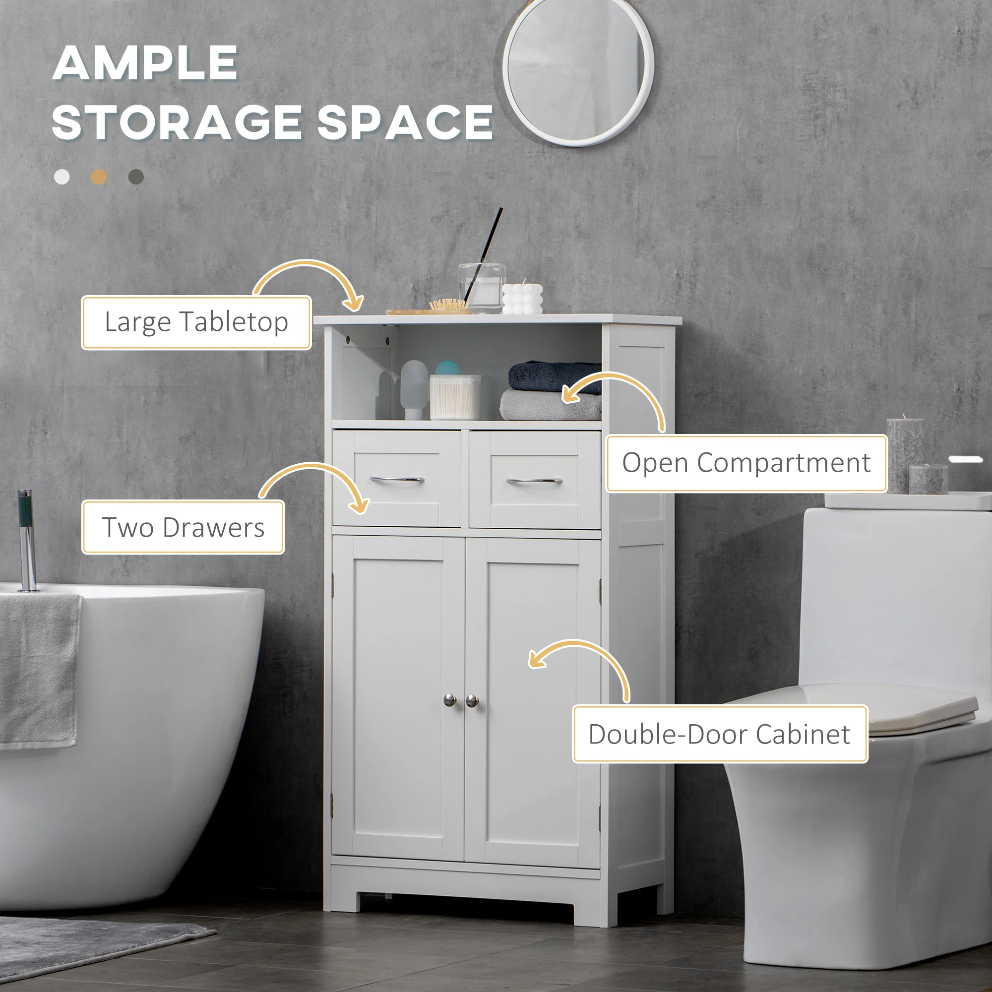 Kleankin Bathroom Cabinet Organizer, Freestanding Small Storage Cabinet with Two Drawers and Adjustable Shelf for Living Room 4