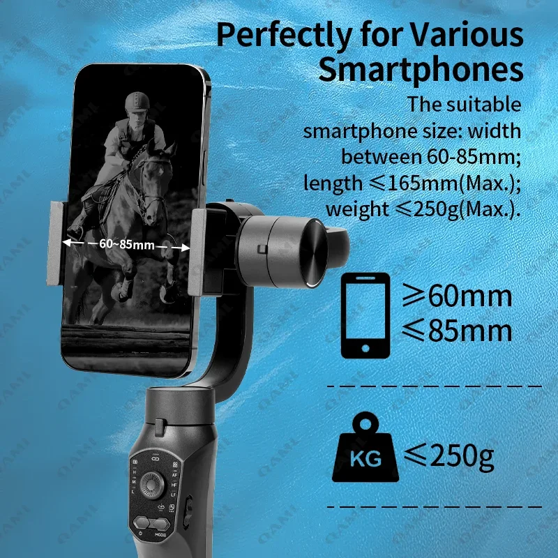 Handheld Gimbal Stabilizer QAML F10Pro 3-Axis Smartphone Stabilizer Phone Selfie Stick for Android iPhone Anti-Shake Video Shooting