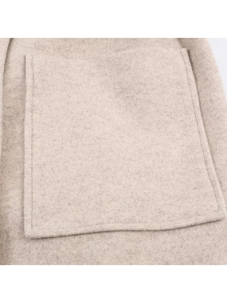 New Women Woolen Coat With Belted Fashion Large Pocket Single Breasted Loose Long Coat Winter Thickened Casual Outerwear