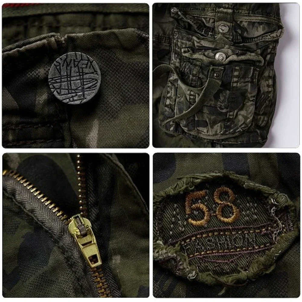 Summer Men's Casual Shorts Fashion Camouflage Multi-pocket Zipper Loose Military Combat Work Shorts Breathable Five Pants 6