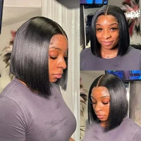Smilegirl Perruque Bob en cheveux naturels vietnamiens, densité 250, ultra-lisse, 100% cheveux humains, Perruque frontale en dentelle HD 13x6, Perruque frontale en dentelle 13x4 en cheveux humains, 12A 7