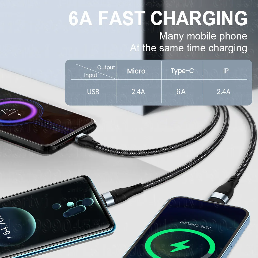 6A 3 vienā SuperCharging kabelis Micro USB Type-C ātrās uzlādes Micro USB Type-C datu kabelis iPhone 14 13 Samsung Xiaomi Huawei_voghion.com