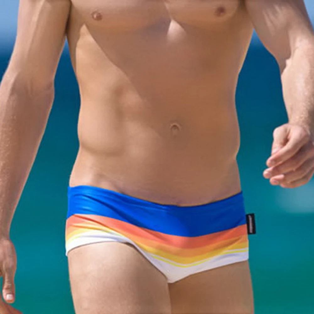 Fashion Rainbow Triangle Swimming Trunks European And American Men's Stripes Beach Surfing Outfit Summer Hot Spring Pants Bikini
