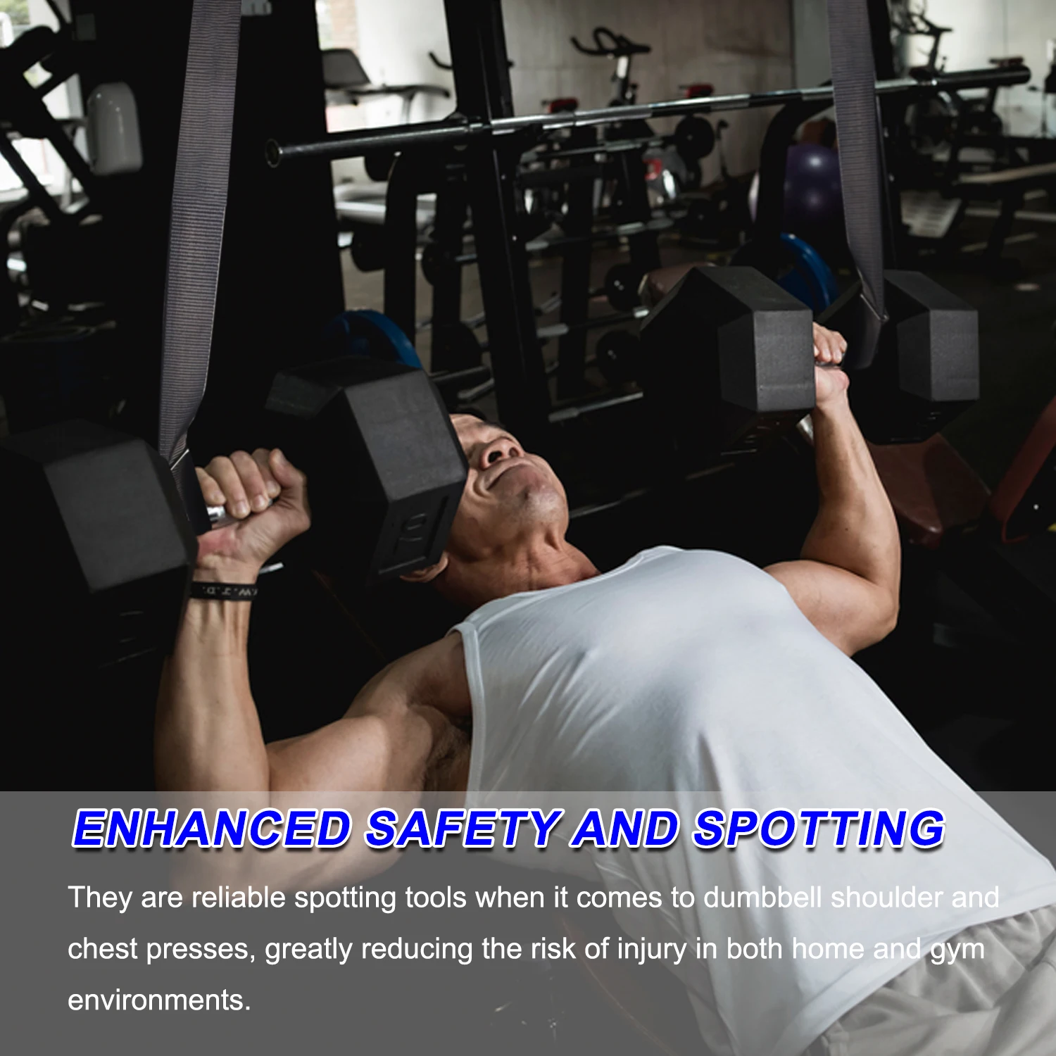 Dumbbell Spotter Straps Barbell Rack Attachment for Chest Bench Press Hanging Dumbbells Safety Hanger Straps Home Gym Equipment 5