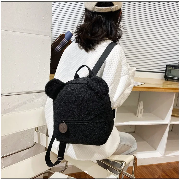 Cute Bear Ear Fleece Kids Girls Backpack Image 21