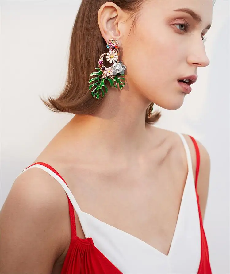 Long Tassel Flower Earrings For Women 2024 Vacation Style Elegant Eardrop Birthday Gift Wedding Decoration