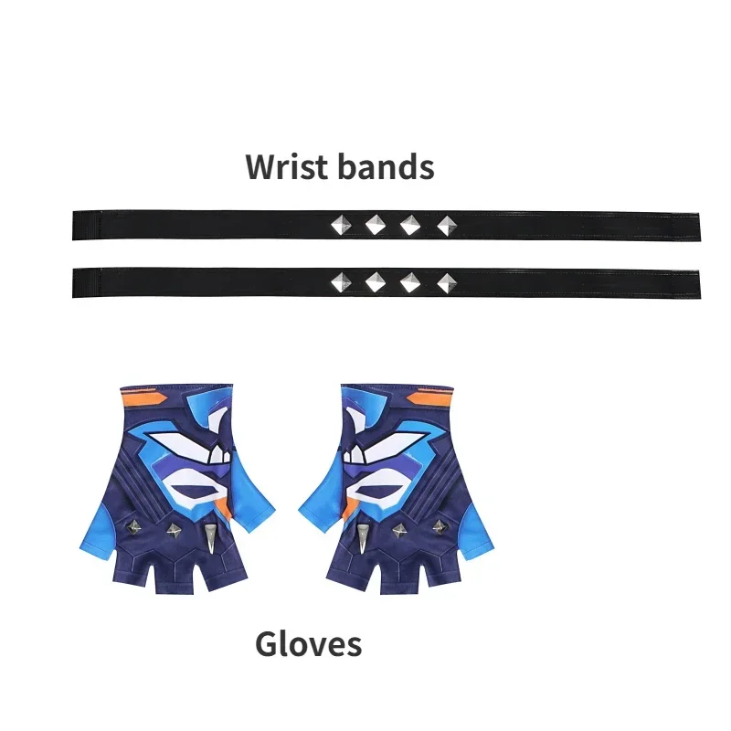 thumbnail image 1 of Disfraz de Cosplay de Yoru del juego Valorant, abrigo de cuero azul, pantalones, accesorios, conjunto completo y artículos individuales se venden en tamaño personalizado, 1 of 5
