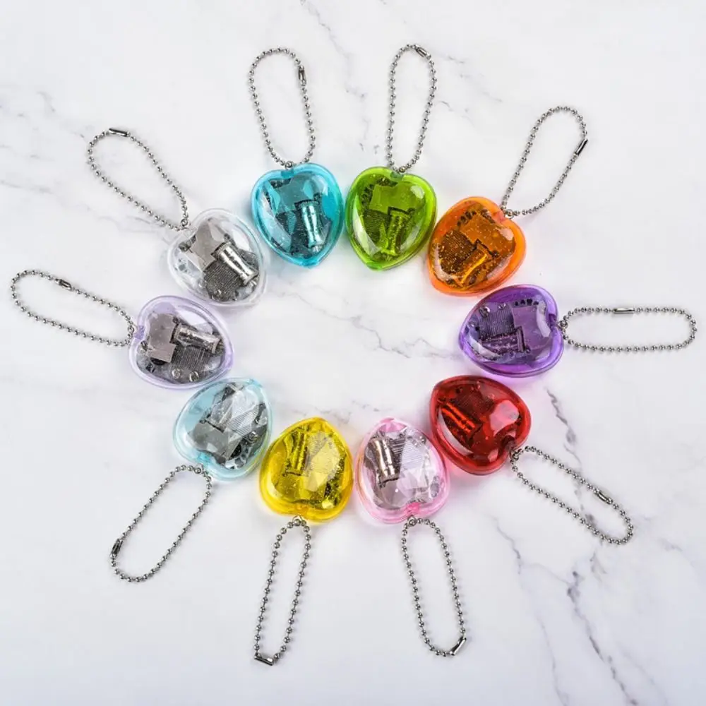 Mini Heart-Shaped Musical Box Acrylic Keychain Creative Music Case Red/Purple/Green/Transparent