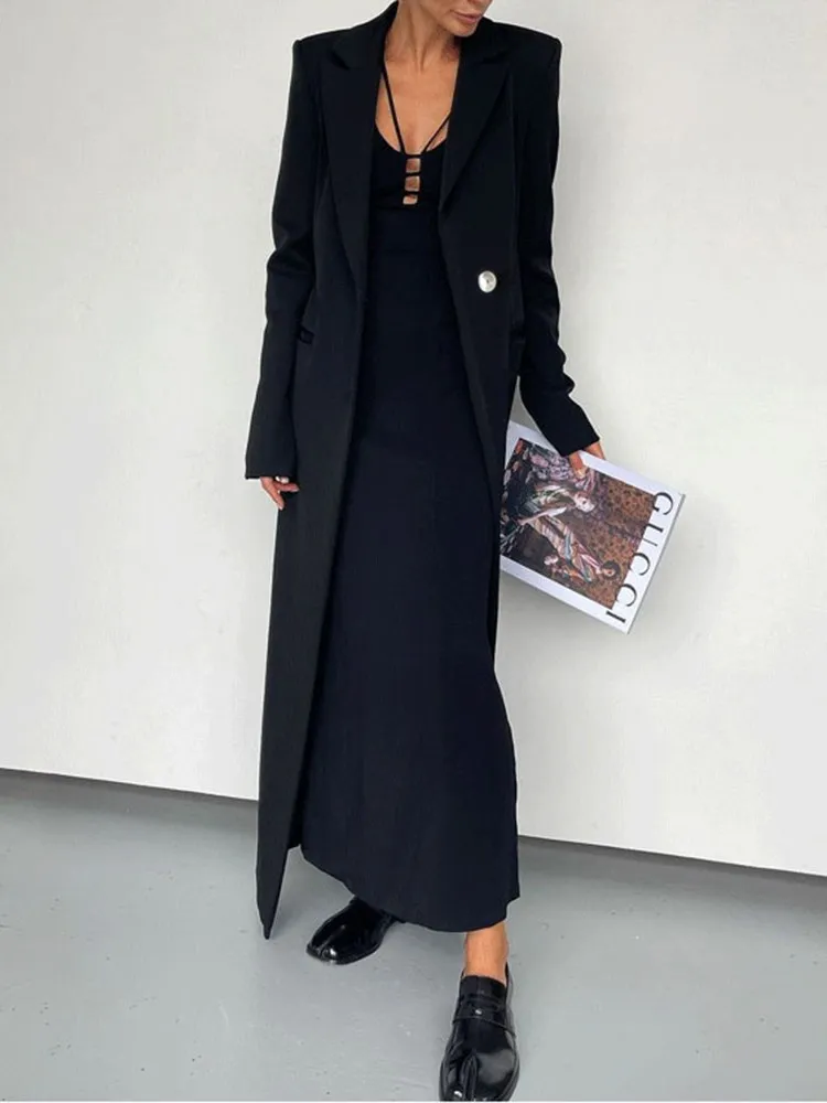 KBQ Solid long Korean Blazers For Women Notched Collar Long Sleeve Spliced Button elegant coats Female autumn fashion Clothing