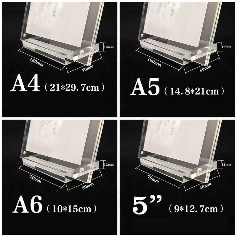 

5 size Photo frame Crystal clear Non-toxic Transparent W/base 1pc Acrylic Display Non toxic Authorization cards
