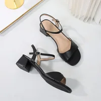Sandales pour femmes 2026 – Été – Cuir souple – Grandes tailles – Talon épais – Bride à boucle droite – Sandales à talons hauts pour femmes 4
