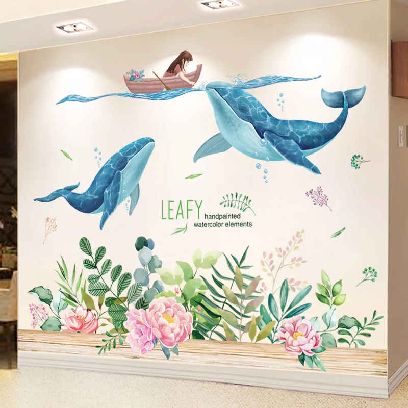 

Flower Grass Plants Wall Stickers DIY Girl Whales Wall Decals for Kids Rooms Baby Bedroom Nursery Kindergarten Home Decoration