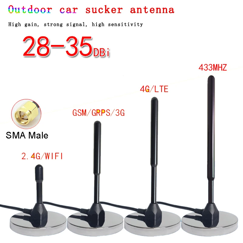 GSM GPRS 2G 3G 4G LTE 433MHz 2.4G WIFI Strong Magnetism Suction Outdoor Car Radio Antenna 35dbi Long Range Signal Amplifier SMA welding magnet head tail welding stability strong magnetism large suction single absorbable