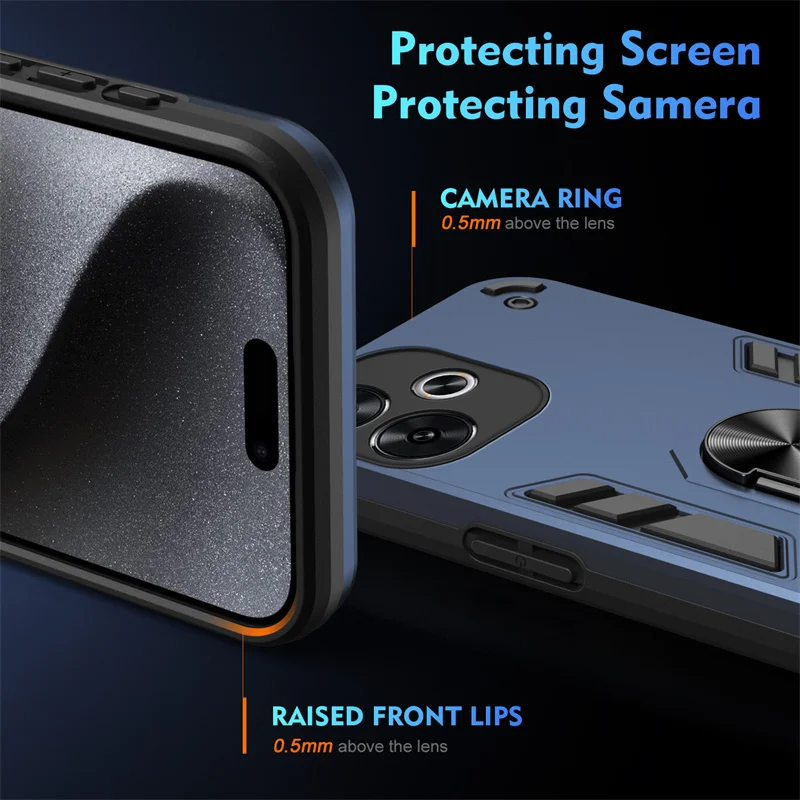 Custodia Per Xiaomi Poco M5 Con Anello Rotante 360°: Protezione Antiurto A Doppio Strato, Blu. Comoda E Sicura!