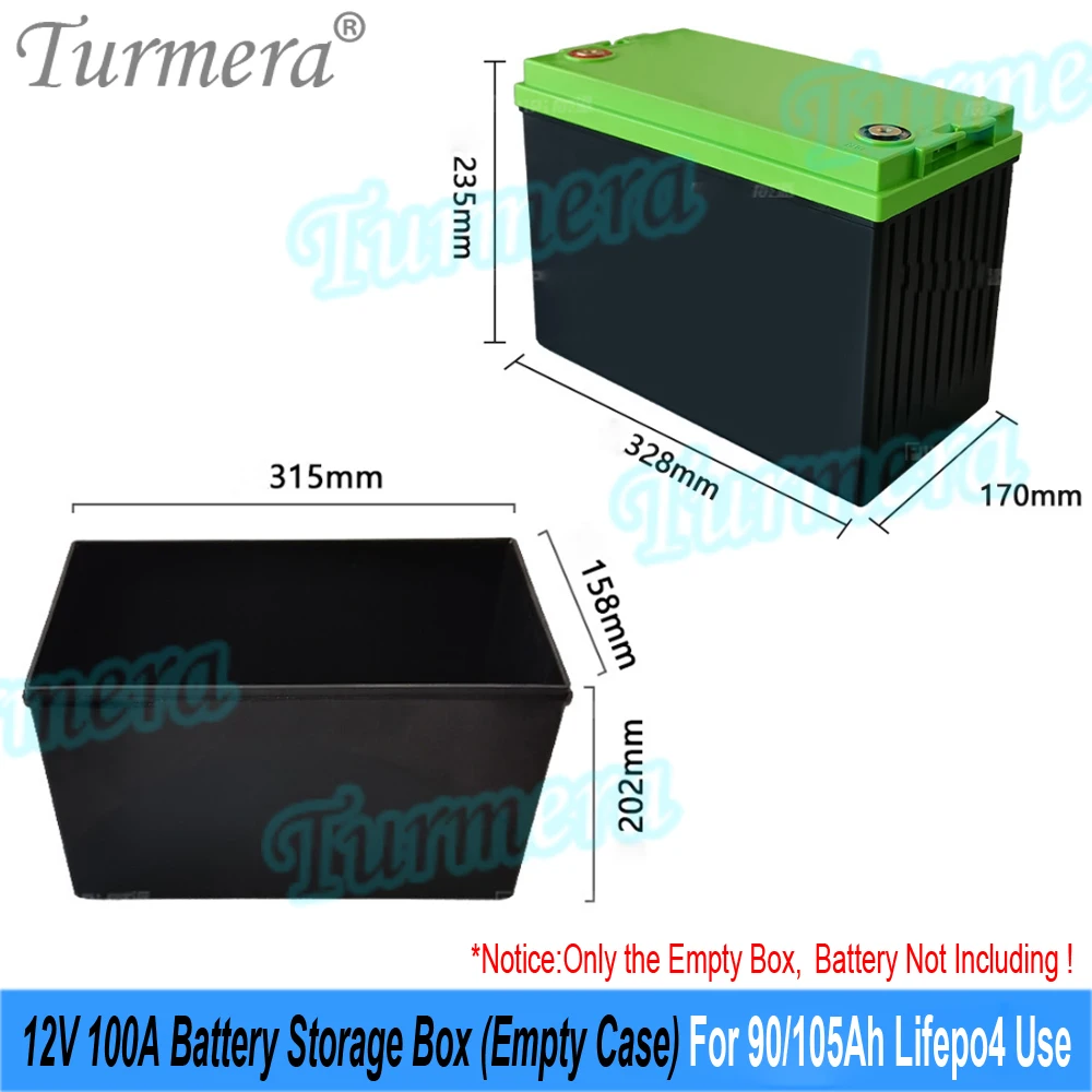 Turmera 맞춤형 디스플레이 M8 나사, 12V 100A 배터리 박스, 3.2V 90Ah 105Ah 200Ah Lifepo4 배터리, DIY 사용, 빈 상자 전용, 신제품