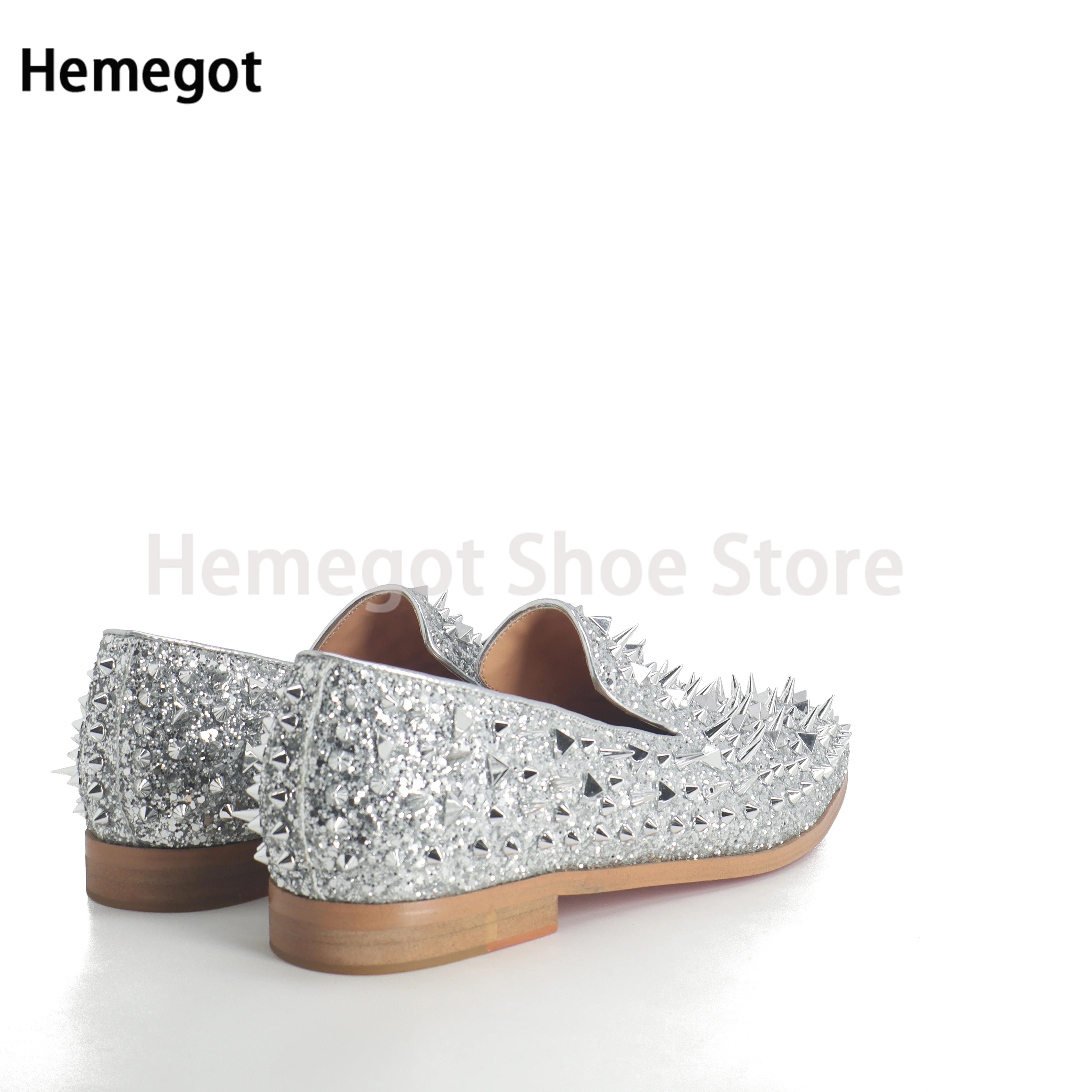 Men's Shoes Rivet Rhinestone Shoe Cover Feet Silver Cowhide Rivet Punk Men's Leather Shoes Business Casual Men's Shoes