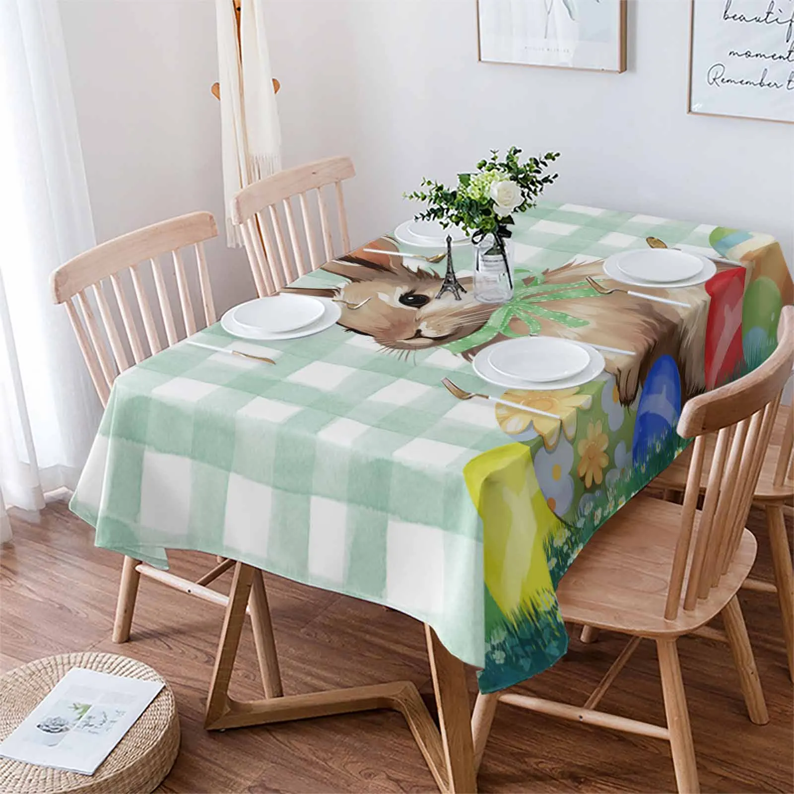 

Пасхальные акварельные яйца, коричневый кролик, скатерть для стола, водонепроницаемая обеденная скатерть, кухонный декоративный чехол для стола