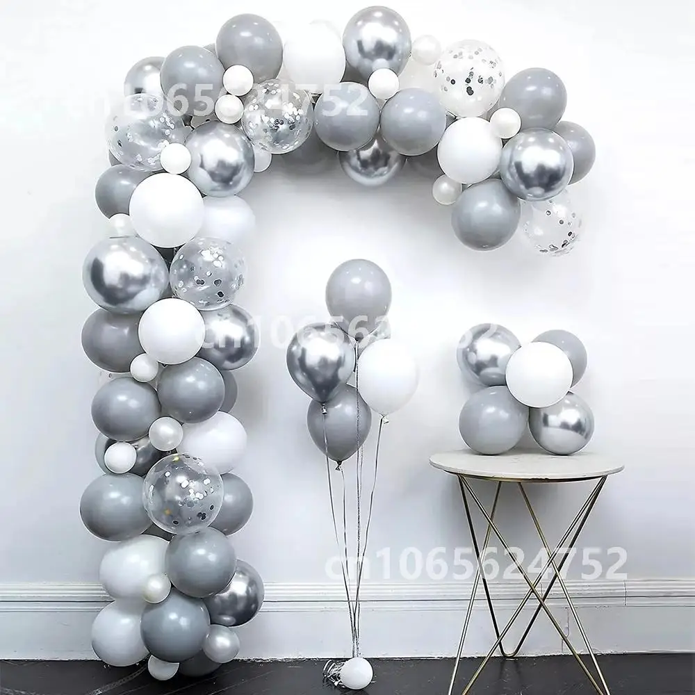

82pcs White Pastel Gray Balloon Garland Kit Silver Metallic Aluminium Foil Balloon Wedding Birthday Party Baby Shower Decoration
