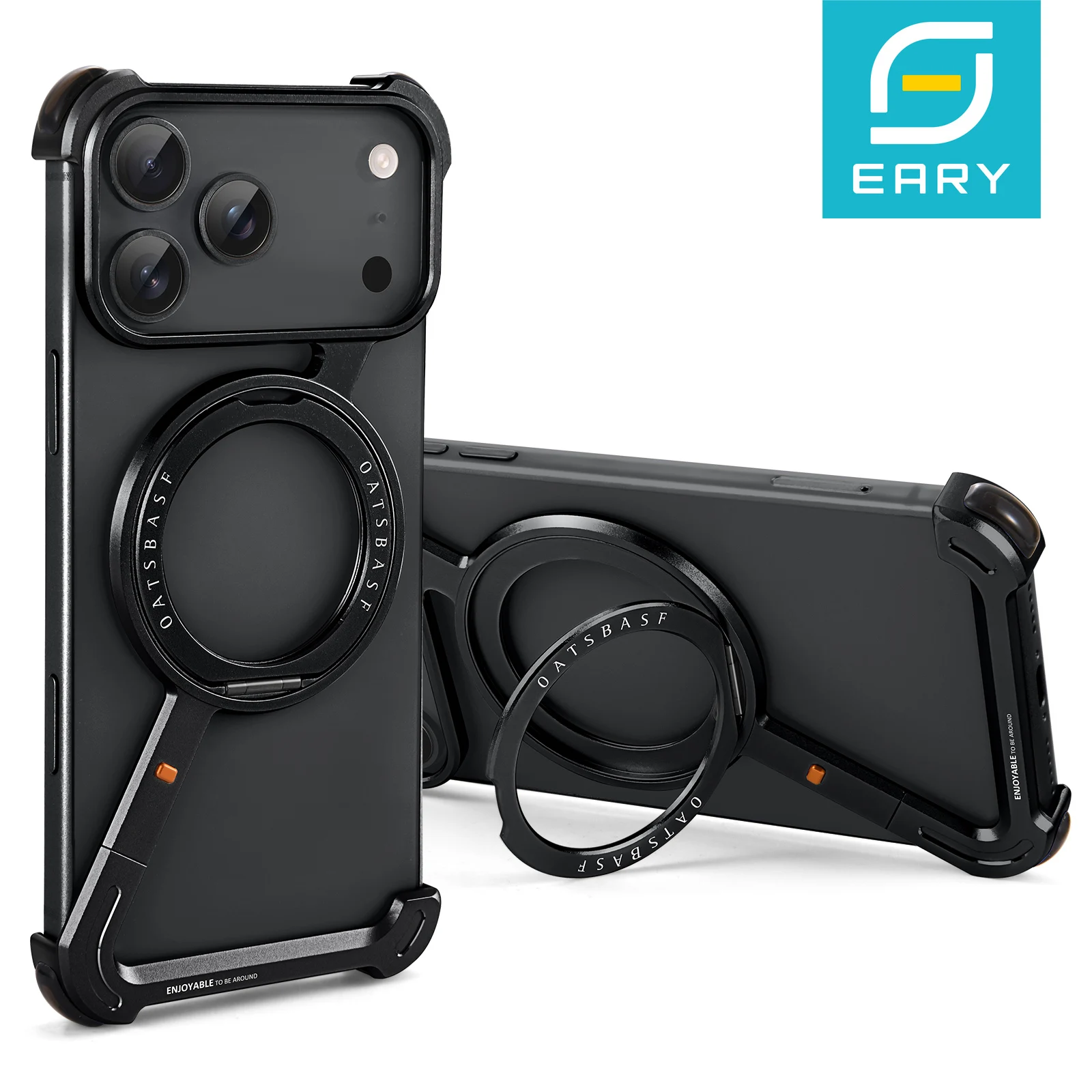 Eary Z-Shape Metal Phone Case for iPhone 17 Pro Max/17 Pro/17 Air with Ring Kickstand 360°Rotate Magnetic Protector Shockproof