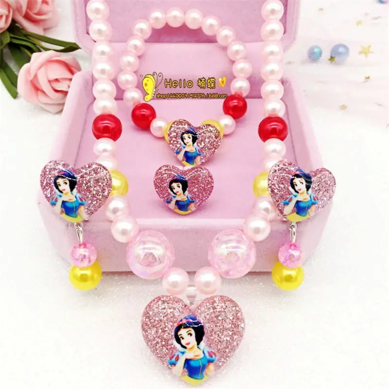 Disney 4pcs/lot Frozen Children Girls Princess Necklace toys  Bracelet Earrings Rings Accessories Paper Cards Birthday Gifts 3
