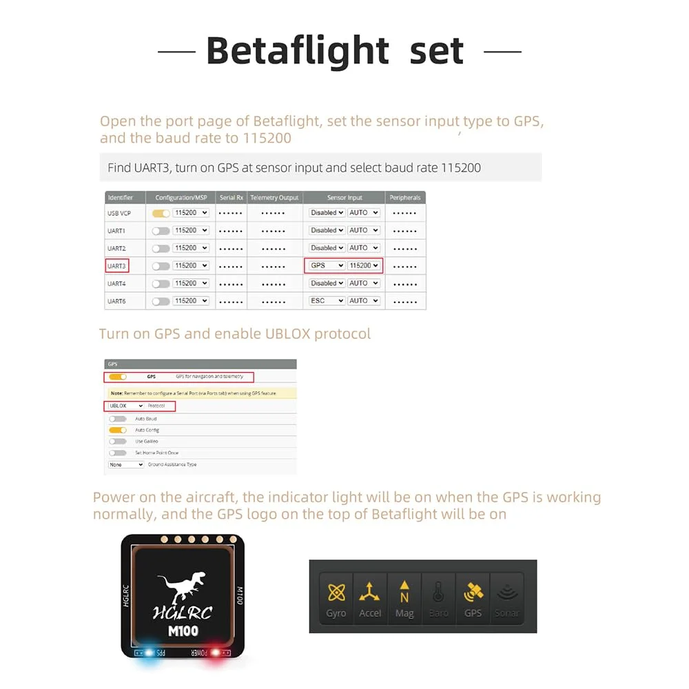 HGLRC M100-5883 M10 GPS, 나침반 세라믹 안테나 탑재, 온보드 LED 표시기, RC 비행기 FPV 고정익 UAV용, 21x21mm