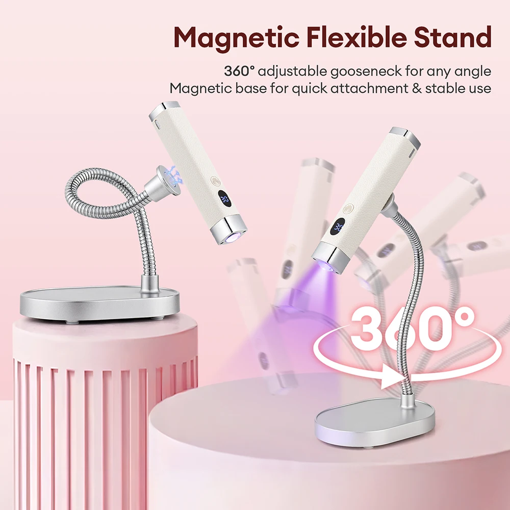 휴대용 충전식 UV LED 네일 드라이어 램프 (3개 자석 포함) 핸드헬드 데스크탑 젤 경화 조명 (플렉시블 호스 포함) 네일 아트 도구