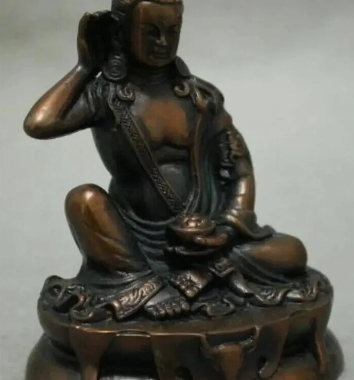 YM 304 8CM Old Tibet Buddhist Bronze Milarepa Arhat Buddha Ride Deer Head Statue 3