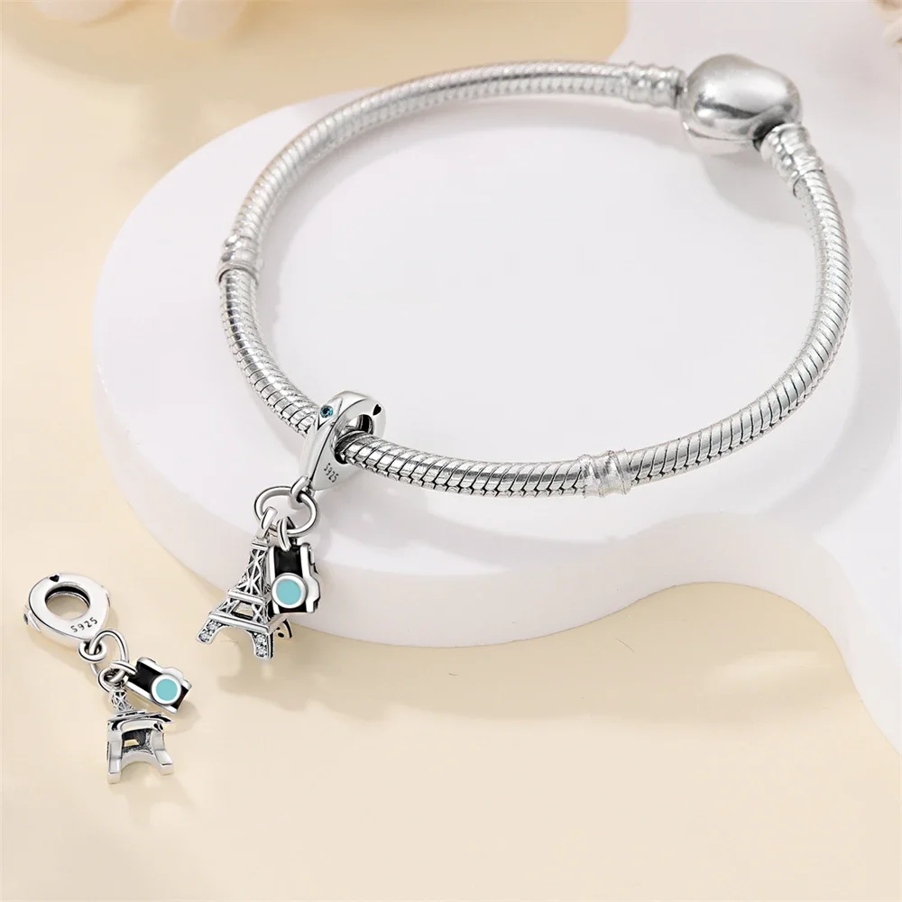 925 Sterling Silver Paris Tower Aircraft Travel Charm Pendant Beads Fit Charm Original Bracelet for Women Jewelry Making 3