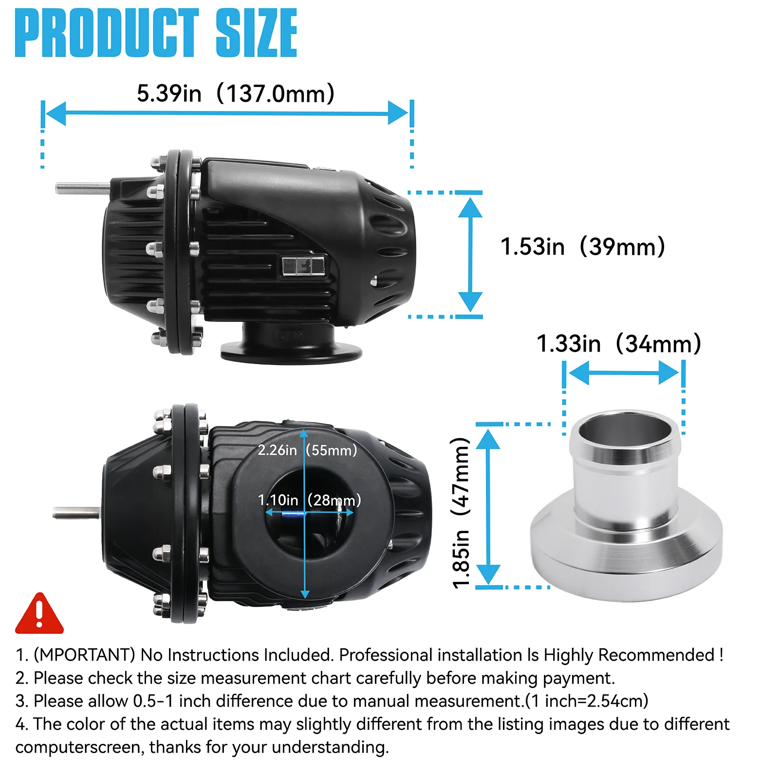 JDM Universal Aluminum Bov Turbo Blow Off Valve Bov with Adapter Flange with Original Box and Instructions SQV4 SSQV4