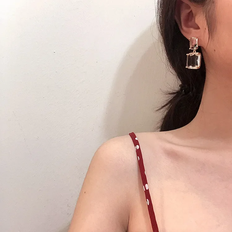 Korean New Design Fashion Jewelry Double Square Earrings Luxury Transparent Glass Crystal Party Earrings for women gift crystal earrings