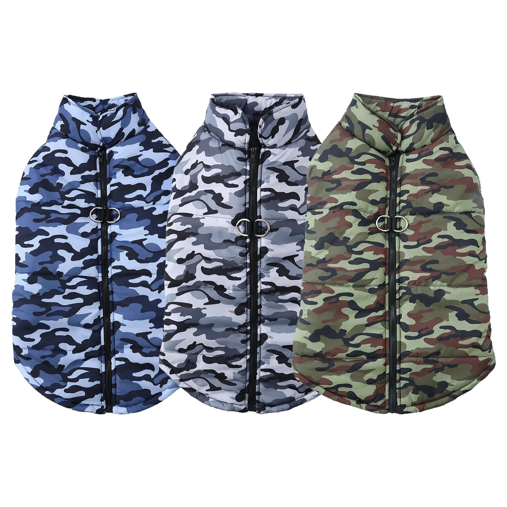Winter Warm Clothes for Medium Large Dogs Windproof Padded Dog Vest Jacket with D-ring Fashion Camouflage Print Labrador Outfits