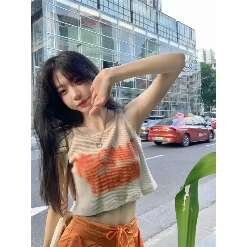 여성용 오렌지 카고 팬츠 및 상의, 하이 스트리트 캐주얼 레깅스, 하이 웨이스트 스트레이트 와이드 레그 하룬 세트, 여름 패션