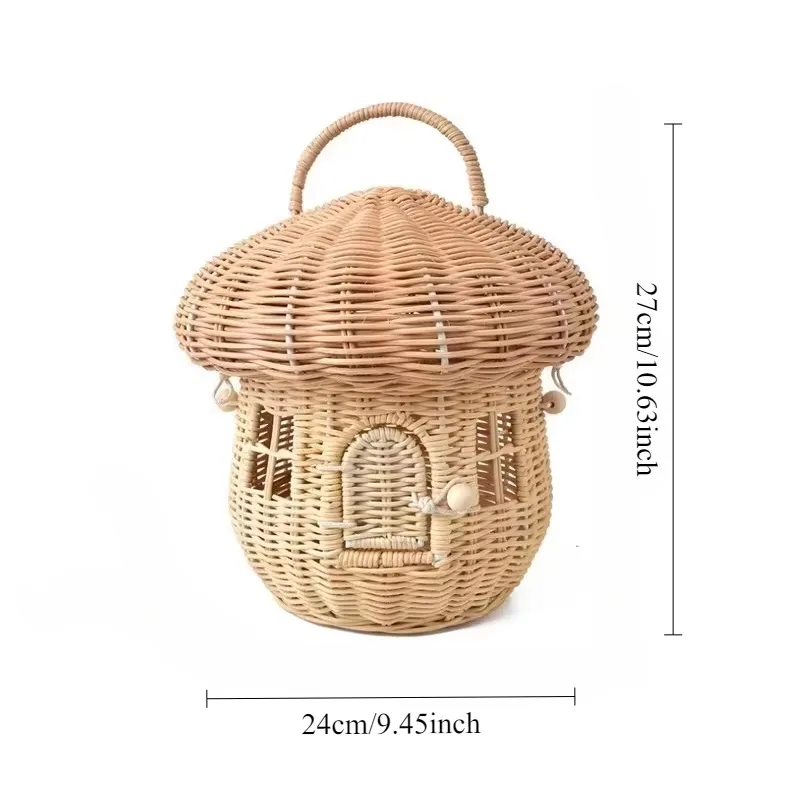 Mushroom Basket Portable Rattan Handmade Children Bag Toy Picnic Basket High-capacity Storage Baskets Sundries Pouch Storage Bag 6