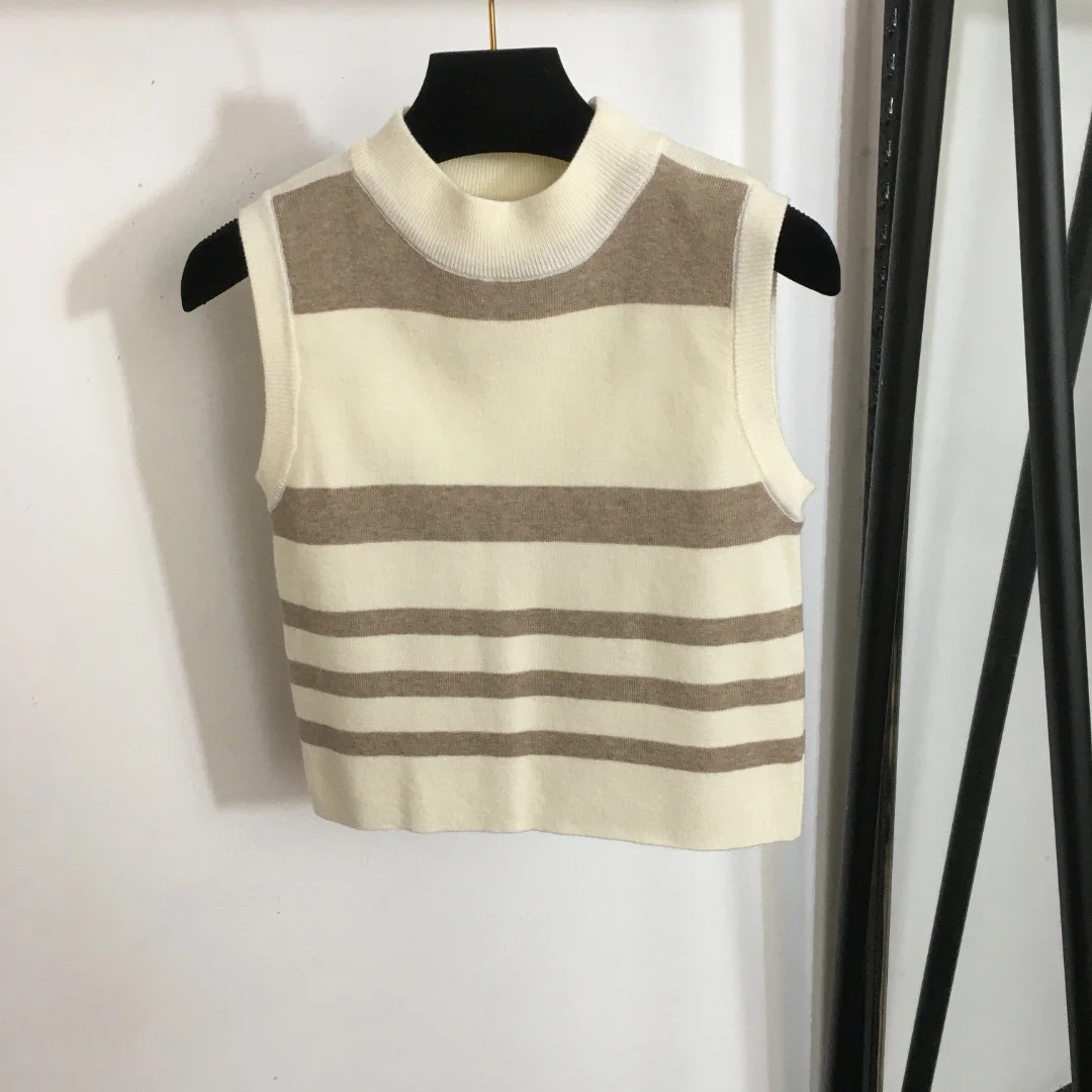 

Women Luxury Embroidered Knitted Sweater Letters Knitted Contrast Stripes Vest Tops Casual Fashion Y2k Clothing Sexy Camisole