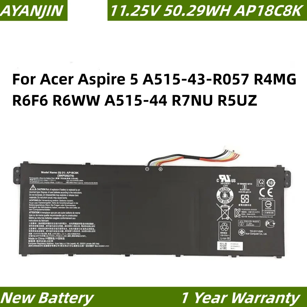 

AP18C8K AP18C4K 11.25V 4471mAh Laptop Battery For Acer Aspire 5 A515-43-R057 R4MG R6F6 R6WW A515-44 R7NU R5UZ KT00304012