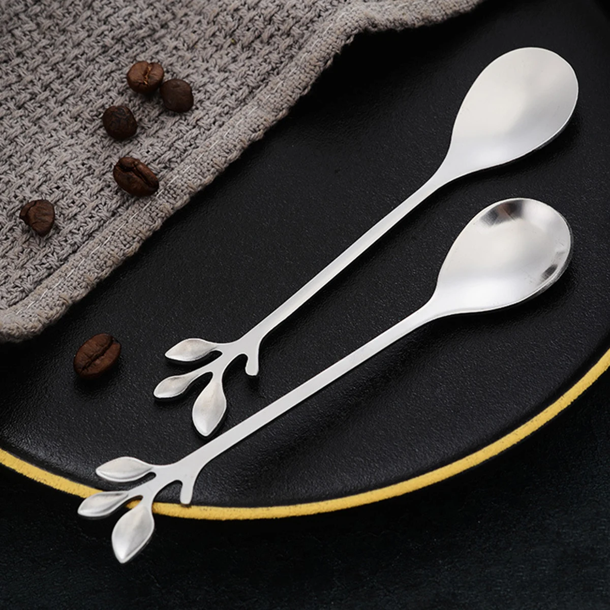 6pcs Leaves scoop ice cream dessert spoon creative contracted stainless steel