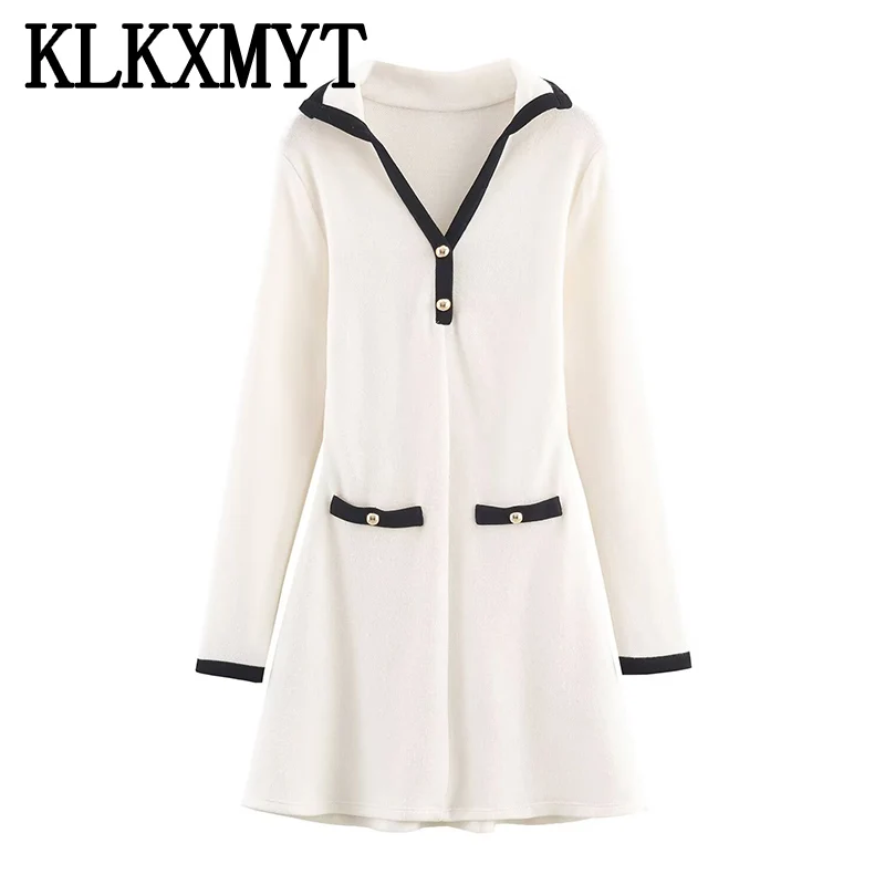 2026 Spring Autumn Casual Mini Dress Fashion Contrast Color Design Long Sleeve Dresses For Women Soft Elegant Short Dress